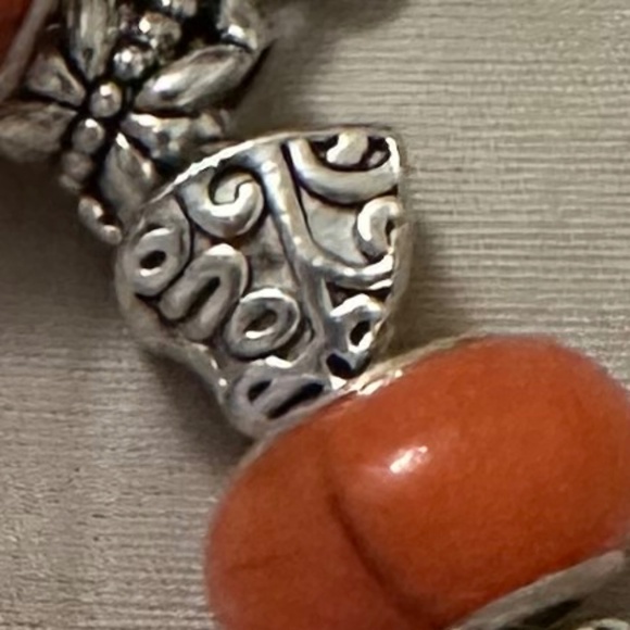 Handmade – NWOT – 925 SS plated charm bracelet. Orange beads. Relationship Charm - Picture 15 of 16